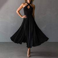 Womens Retro Elegant High-Neck A-Line Long Dress