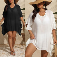 Simple V-neck Ruffle Beach Dress Bikini Cover-Up