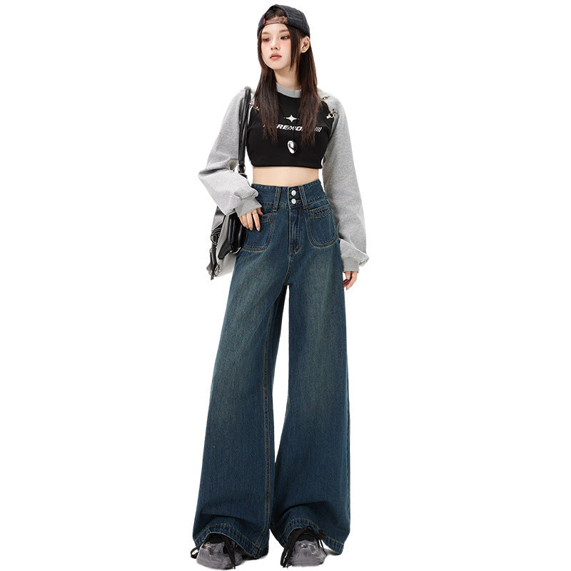 New Simple High Waist Casual Straight-leg Jeans For Women