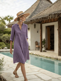 Casual Striped Chic Fashionable Retro V-Neck Elegant Womens Dress