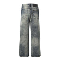 Ripped Washed And Distressed Straight-Leg Denim Jeans For Men