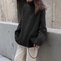 New Relaxed-fit Korean-style Cozy Knit Sweater With A High Neck