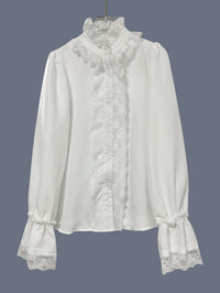 Womens Solid-Color Loose-Fit Patchwork Lightweight Lace Shirt