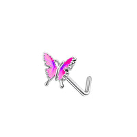 Peach Heart Butterfly With Zircon Stainless Steel Piercing Nose Ring