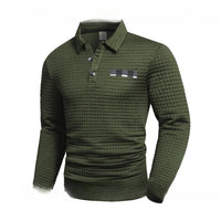 Trendy Casual All-matching Printed Long Sleeve Waffle Polo Sweater