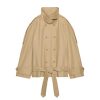 Double-breasted Belted Short Trench Coat With A Stand-up Collar