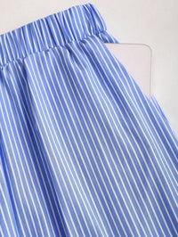 Women's Blue Vertical Striped Wide Leg Pants