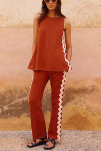 Sleeveless Top And Straight-Leg Pocket Pants Casual Set For Women