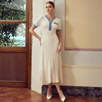 Denim Single-breasted Patchwork Knit Dress