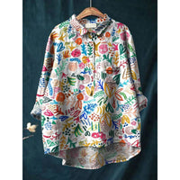 Women's Summer Loose Casual Graffiti Printing Long Sleeve Shirt