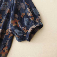 Womens Retro Chic Printed Three-Quarter Sleeve Chiffon Top