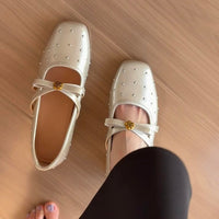 Camellia Cross Strap Flat Shoes For Women, New 2026 Rich Style Rhinestone Square Toe Mary Jane Shoes