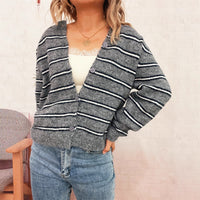 Striped Contrast Color Knitted Cardigan Simple Commute Round Neck Sweater