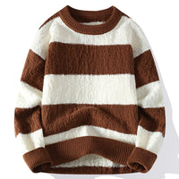 Winter Contrast Color Striped Round Neck Sweater Men
