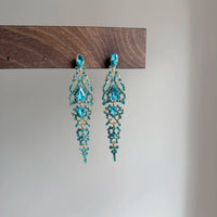 Women's Blue Zircon Long Tassel Stud Earrings  Beach Vacation Style, Atmospheric, Face-Slimming, Spring  Summer Earrings