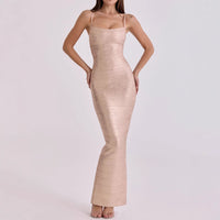 Fashionable Gold-Stamped Low-Cut Sleeveless Bodycon Sheath Dress