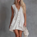 White Loose Cotton And Linen Fashionable Dress For Women