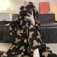 Coral Velvet Pajamas Female Long Velvet Lining Thickened Loungewear Suit