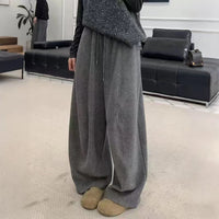 Casual Fleece-lined High-waisted Wide-leg Sweatpants