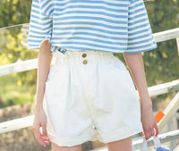 Calyx elastic waist denim shorts female summer high waist was thin student wide leg hot pants