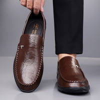 Mens Casual Breathable Leather Slip-on Shoes With A Soft Sole