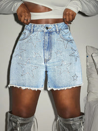 Fashionable Sassy Star Sequin Denim Shorts