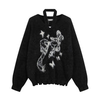Real Shot Idle Style Bowknot Halter Strap Mink Sweater