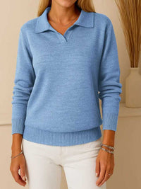 Solid-color Long-sleeve Casual Loose-fitting Polo-neck Knit Pullover