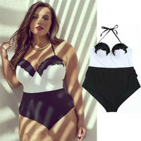 One-piece black and white stitching lace sexy swimsuit