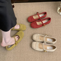 Low-cut French Vintage Suede Mary Jane Shoes Flat Shoes