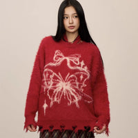 Butterfly Jacquard Mink-like Wool Christmas New Year Sweater