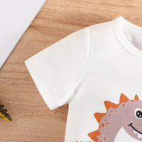 Summer Boy Dinosaur Printed T-shirt Denim Shorts Suit