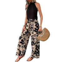Comfortable Printed Pants Elastic Waist Wide-Leg Pants Womens Casual Trousers