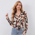 Womens Fashion Casual Printed Lapel Shirt