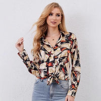 Womens Fashion Casual Printed Lapel Shirt