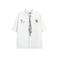 Japanese Fashion Brand Funnny And Creative Hand-painted Tie Design Men And Women Loose Shirt