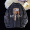 Combed Pure Cotton Heel Wrapped Collar Long Sleeve Washed Retro Heavy Printed Loose