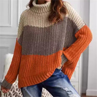 High Collar Color Matching Warm All-matching Female Knitted Pullover Sweater