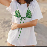 Women's Printed Loose Short-Sleeve Crew-Neck Top