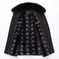 Autumn And Winter New Men's Trench Coat Chenille Fleece-lined Middle-aged And Elderly Men's Fur Collar Woolen Coat