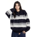 American-style Vintage Stripe Lapel Half Zipper Sweater