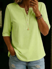 Women's Solid-Colored Cotton Button-Down Half-Sleeve Shirt