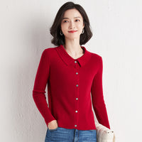 Polo Collar Slim Fit Slimming Long Sleeves Top Breasted Cardigan