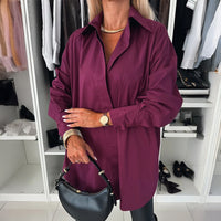 Solid-color Button-down Long-sleeve Versatile Chic Work Shirt