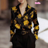 Women's Printed Long-Sleeve Satin Shirt
