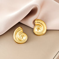 Oval Stainless Steel Earrings, Trendy Geometric Heart Texture, 18K Gold Plated Ear Studs, Titanium Steel