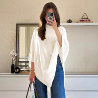 Shawl-Neck Sweater Irregular Wool Knitted Cape