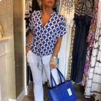 Women's Shirt Summer V-neck Fashion Elegant Printed Shirt