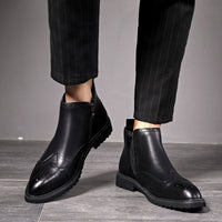 Trendy Zipper Leather Boots British Pointed Toe Boots