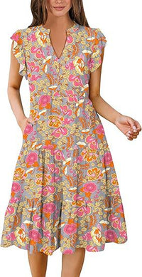 Summer Elegant Printed Dress With Ruffle Sleeves